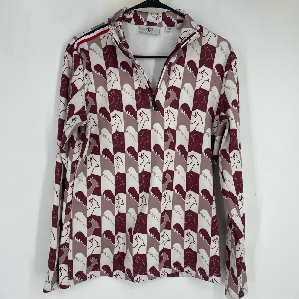 Rossignol Burgundy and Cream Patterned Quarter-Zip Sweater